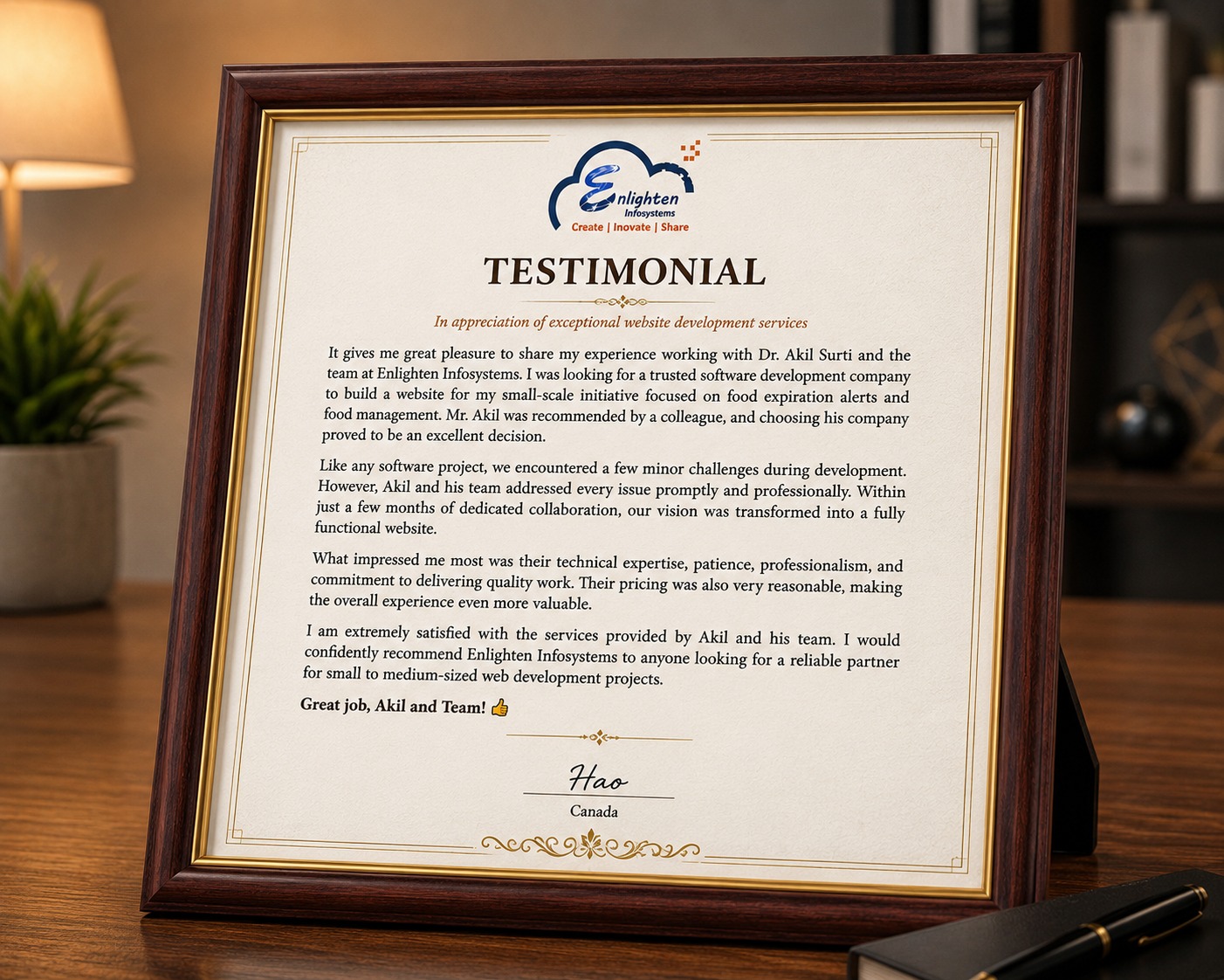Hao Canada Testimonial